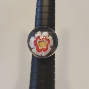 Glass Ring Floral Flower Design size 7.25 Womens Jewelry Boho Hippie Bohemian